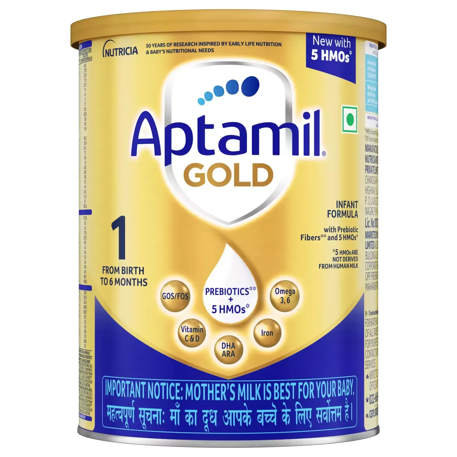 Aptamil Gold Stage 1 Infant Formula with Prebiotic | Powder for Babies up to 6 Months (Tin)